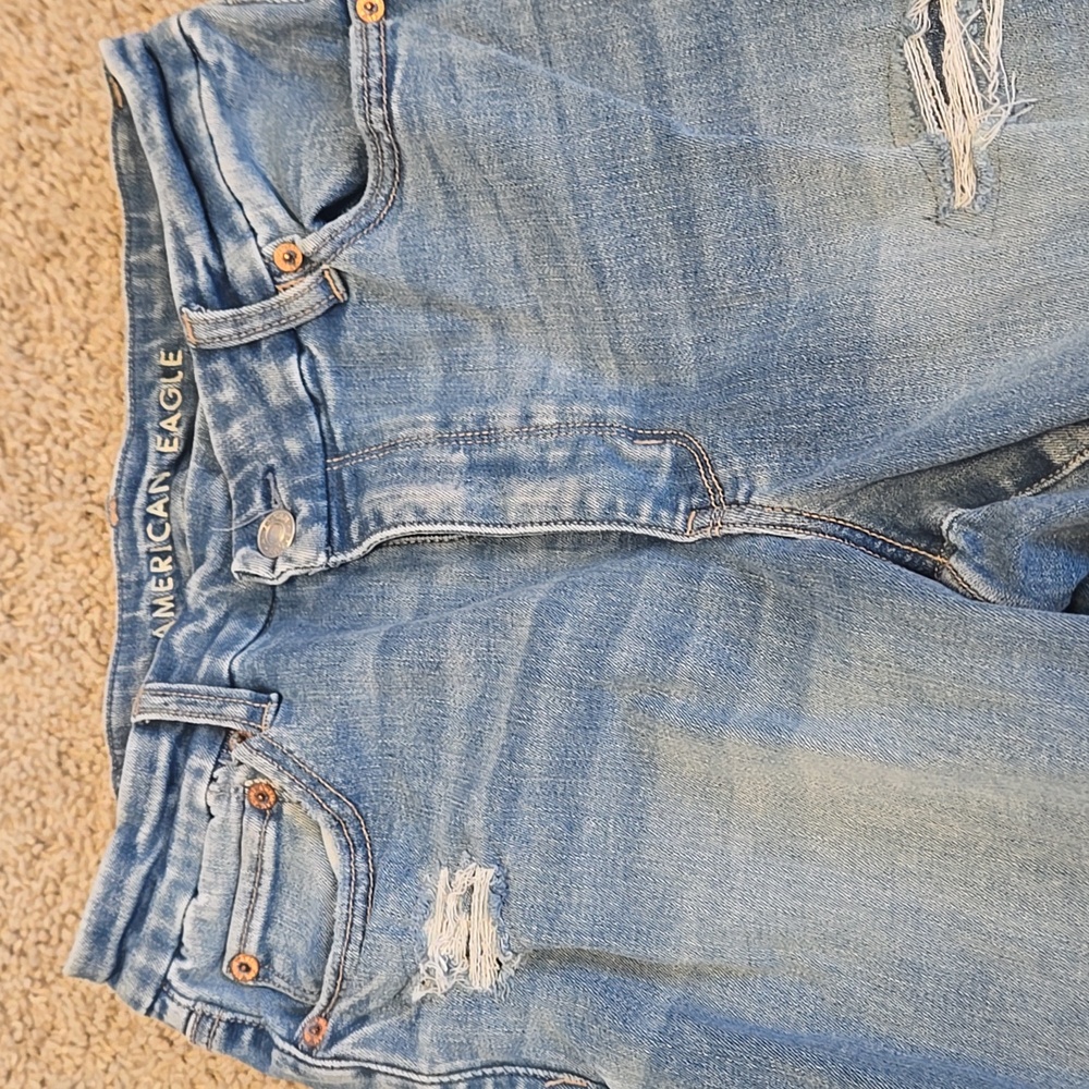 American Eagle Women's Light Blue Distressed Flare Jeans - Picture 2 of 3